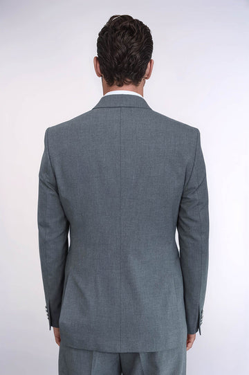 Men's Grey Double-Breasted Suit with Silver-Tone Buttons