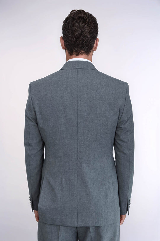 Men's Grey Double-Breasted Suit with Silver-Tone Buttons