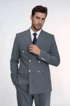 Men's Grey Double-Breasted Suit with Silver-Tone Buttons
