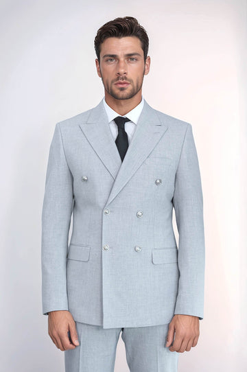 Men's Light Anthracite Double-Breasted Suit with Silver-Tone Buttons