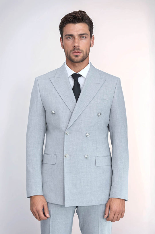 Men's Light Anthracite Double-Breasted Suit with Silver-Tone Buttons
