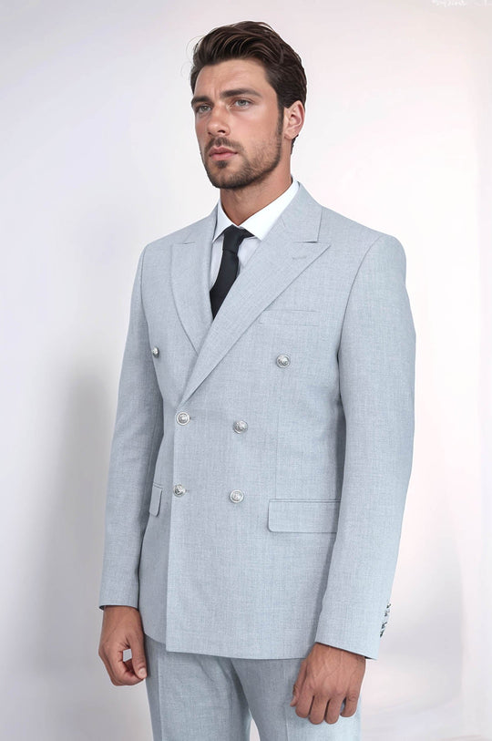 Men's Light Anthracite Double-Breasted Suit with Silver-Tone Buttons