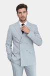 Men's Light Anthracite Double-Breasted Suit with Silver-Tone Buttons