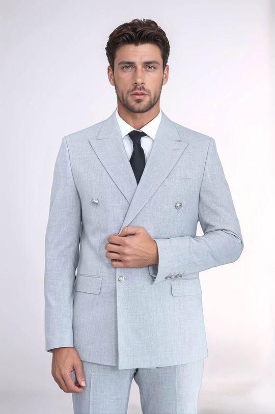 Men's Light Anthracite Double-Breasted Suit with Silver-Tone Buttons
