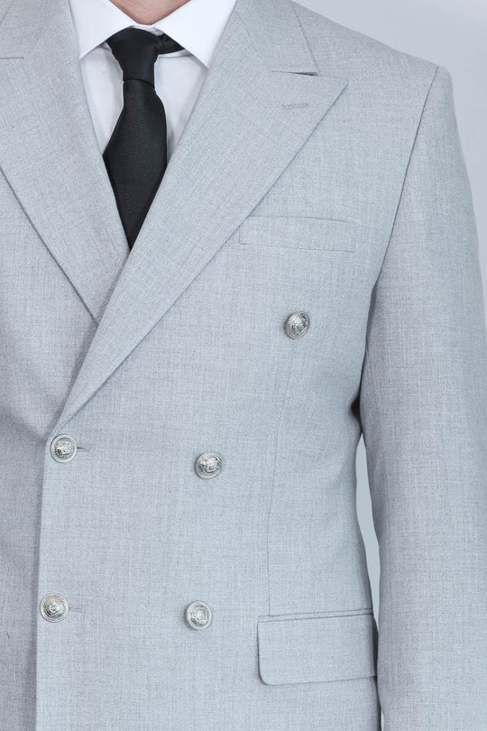 Men's Light Anthracite Double-Breasted Suit with Silver-Tone Buttons
