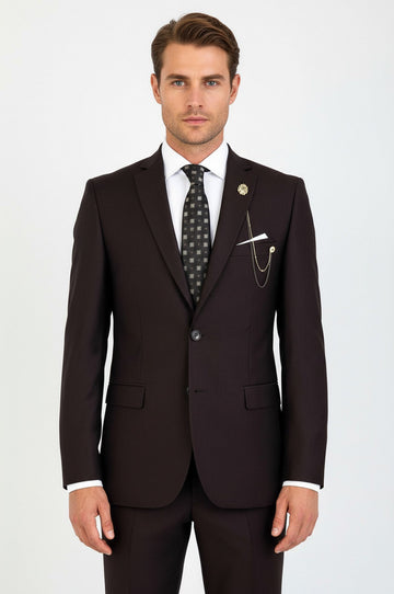 Men's Chocolate Brown 2-Button 2-Piece Slim Fit Suit