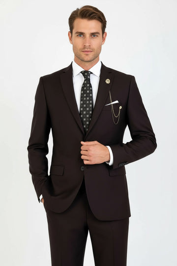 Men's Chocolate Brown 2-Button 2-Piece Slim Fit Suit