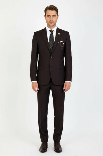 Men's Chocolate Brown 2-Button 2-Piece Slim Fit Suit