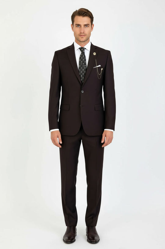 Men's Chocolate Brown 2-Button 2-Piece Slim Fit Suit