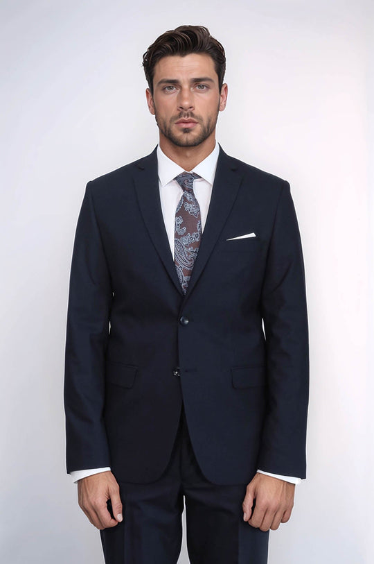 Men's Timeless Navy Blue Solid Slim Fit 2-Piece Suit