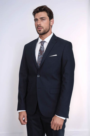 Men's Timeless Navy Blue Solid Slim Fit 2-Piece Suit