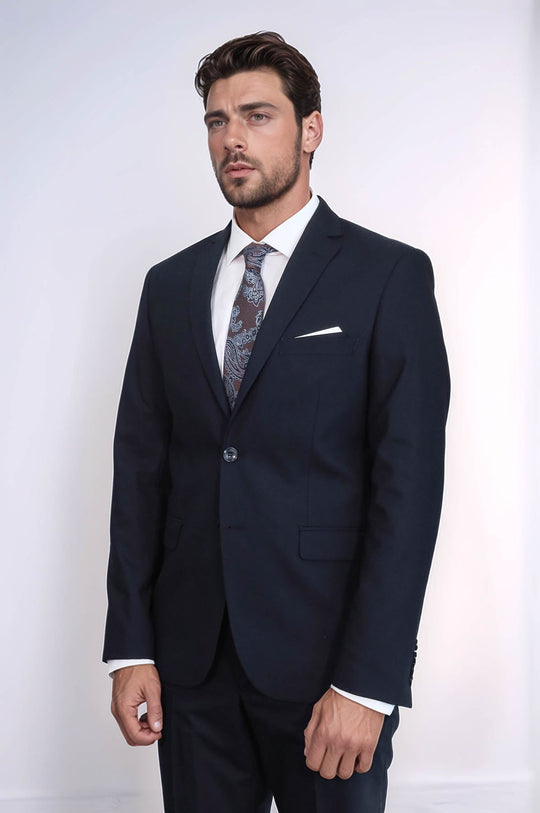Men's Timeless Navy Blue Solid Slim Fit 2-Piece Suit