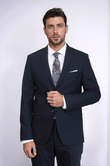 Men's Timeless Navy Blue Solid Slim Fit 2-Piece Suit