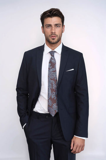 Men's Timeless Navy Blue Solid Slim Fit 2-Piece Suit