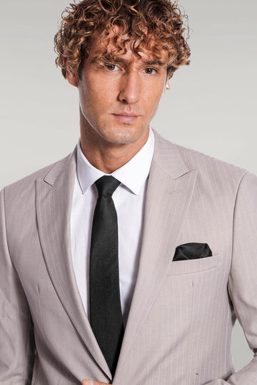 Men's Stone Grey Pinstripe Slim Fit 2-Piece Suit