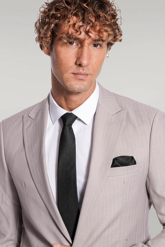 Men's Stone Grey Pinstripe Slim Fit 2-Piece Suit