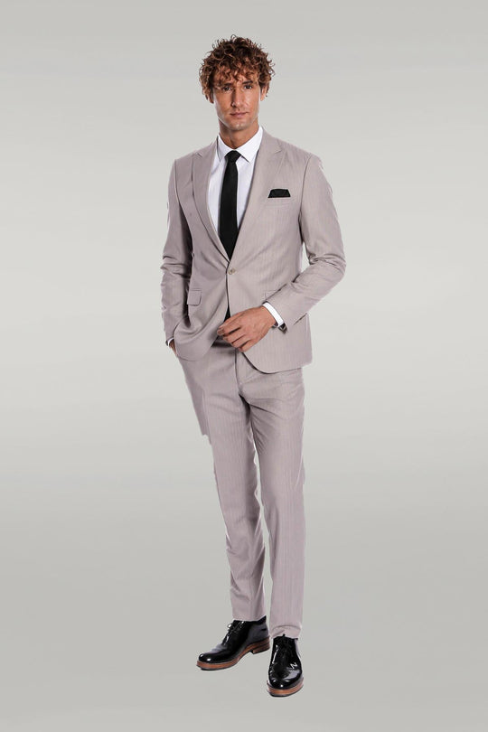 Men's Stone Grey Pinstripe Slim Fit 2-Piece Suit