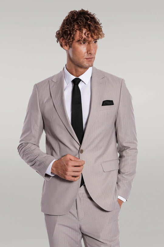 Men's Stone Grey Pinstripe Slim Fit 2-Piece Suit