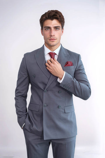 Men's Taupe Pinstripe Double-Breasted Suit