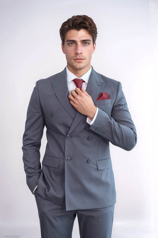 Men's Taupe Pinstripe Double-Breasted Suit