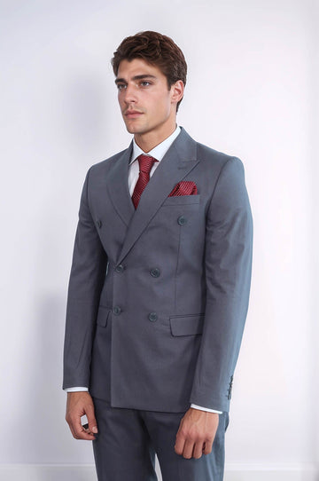 Men's Taupe Pinstripe Double-Breasted Suit