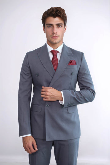 Men's Taupe Pinstripe Double-Breasted Suit