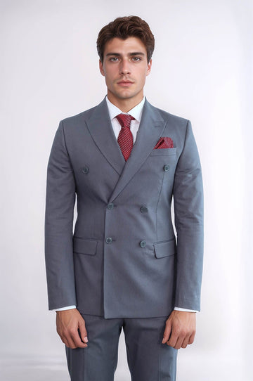 Men's Taupe Pinstripe Double-Breasted Suit
