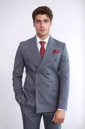 Men's Taupe Pinstripe Double-Breasted Suit