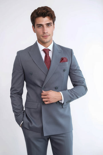 Men's Taupe Pinstripe Double-Breasted Suit