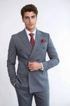 Men's Taupe Pinstripe Double-Breasted Suit