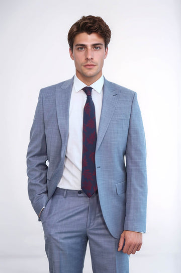 Men's Grey-Blue Single-Button 2-Piece Slim Fit Suit