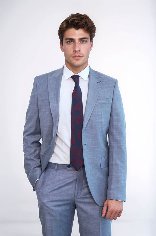 Men's Grey-Blue Single-Button 2-Piece Slim Fit Suit