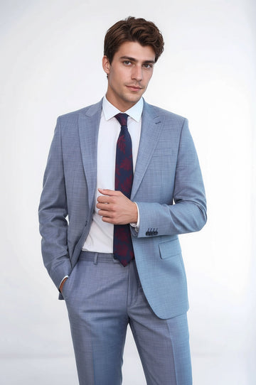 Men's Grey-Blue Single-Button 2-Piece Slim Fit Suit