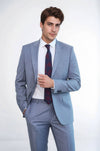 Men's Grey-Blue Single-Button 2-Piece Slim Fit Suit