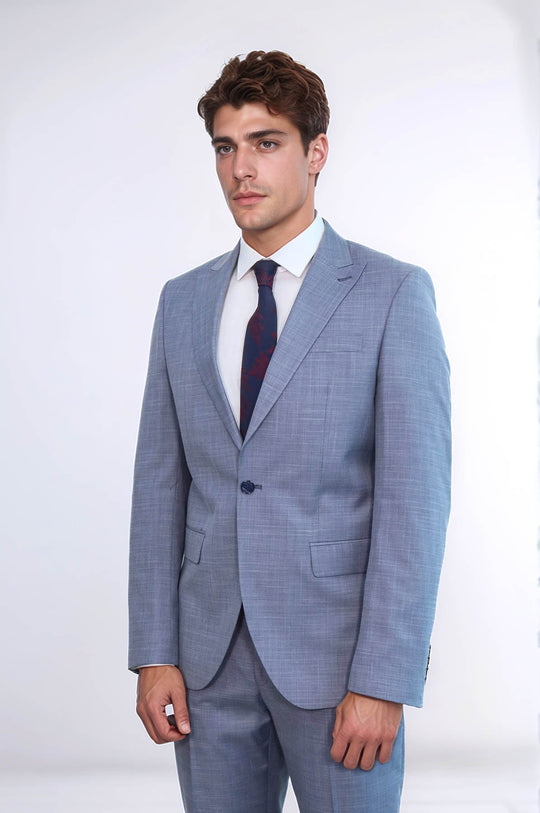 Men's Grey-Blue Single-Button 2-Piece Slim Fit Suit
