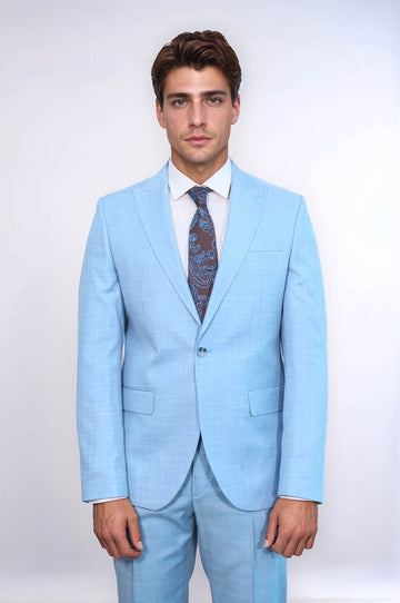 Men's Light Blue Single-Button 2-Piece Slim Fit Suit