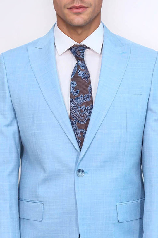 Men's Light Blue Single-Button 2-Piece Slim Fit Suit