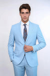 Men's Light Blue Single-Button 2-Piece Slim Fit Suit