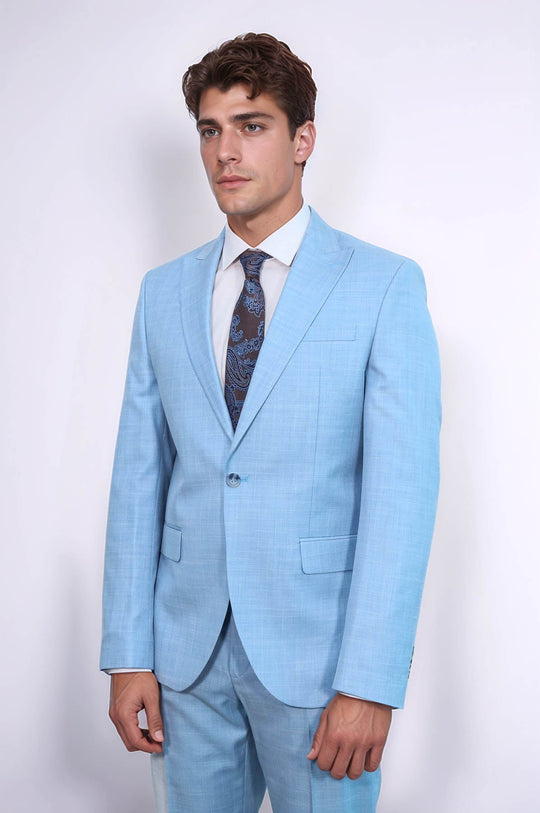 Men's Light Blue Single-Button 2-Piece Slim Fit Suit