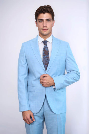 Men's Light Blue Single-Button 2-Piece Slim Fit Suit