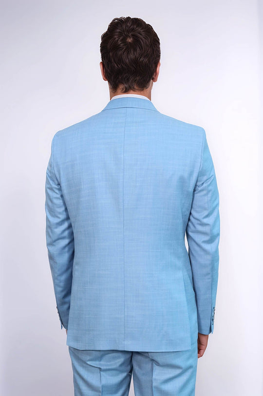 Men's Light Blue Single-Button 2-Piece Slim Fit Suit