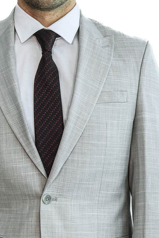 Men's Light Grey Textured Single-Button 2-Piece Slim Fit Suit