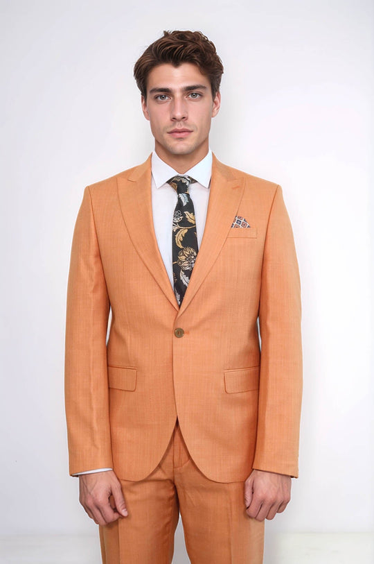 Men's Mustard Yellow Single-Button 2-Piece Slim Fit Suit