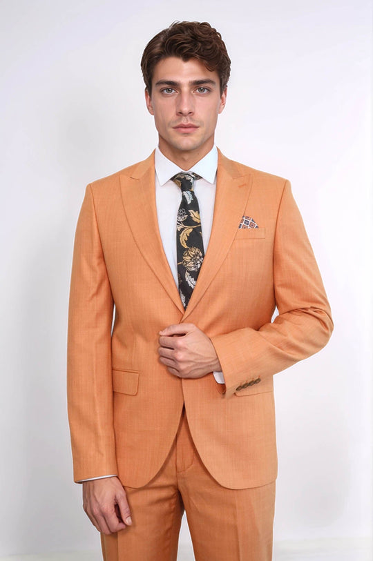 Men's Mustard Yellow Single-Button 2-Piece Slim Fit Suit