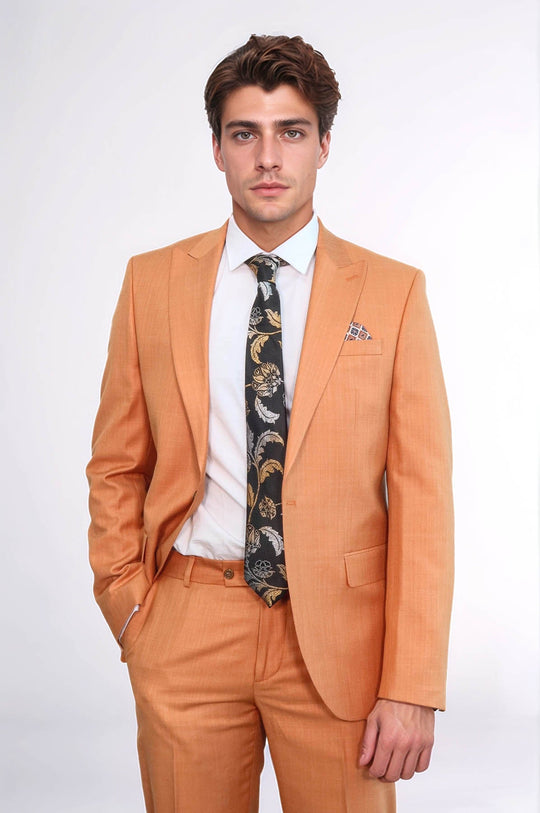 Men's Mustard Yellow Single-Button 2-Piece Slim Fit Suit