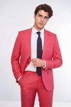 Men's Coral Red Single-Button 2-Piece Slim Fit Suit