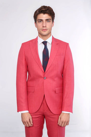 Men's Coral Red Single-Button 2-Piece Slim Fit Suit