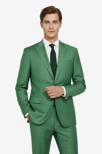 Men's Emerald Green Single-Button 2-Piece Slim Fit Suit