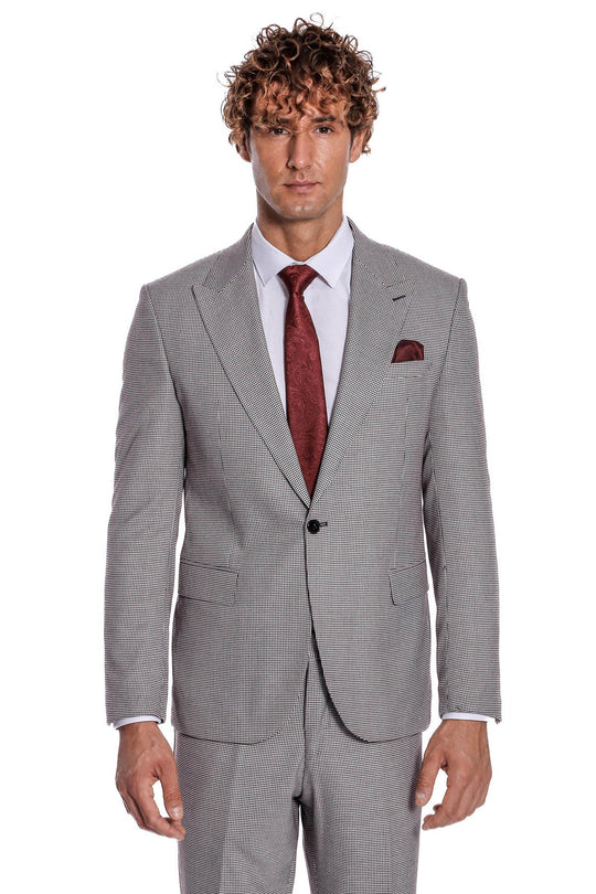 Men's Grey Micro-Patterned 2-Piece Slim Fit Suit