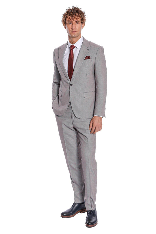 Men's Grey Micro-Patterned 2-Piece Slim Fit Suit